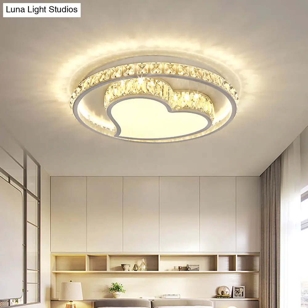 Contemporary Led White Ceiling Mount Fixture With Butterfly/Loving Heart Clear Crystal Blocks