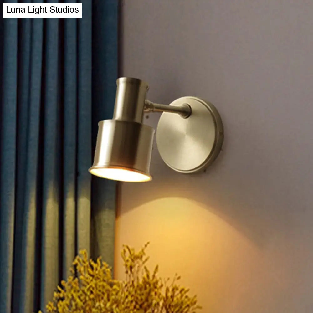 Contemporary Metal Cylinder Wall Sconce Lighting - Gold 1-Head Light For Bedroom