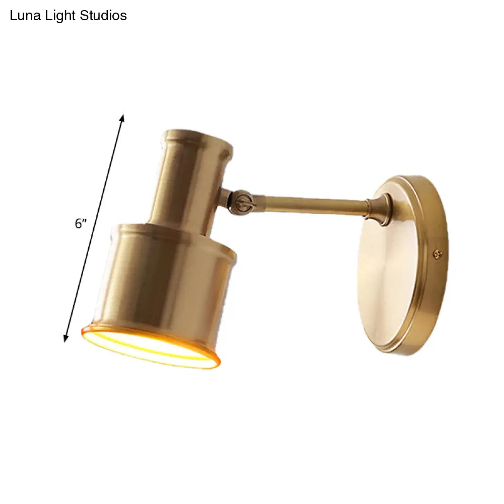 Contemporary Metal Cylinder Wall Sconce Lighting - Gold 1-Head Light For Bedroom