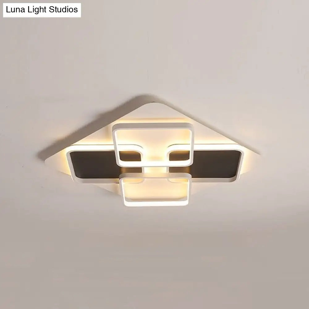Contemporary Metal Led Multi Square Flush Mount Light In Black/White Warm/White Sizes:
