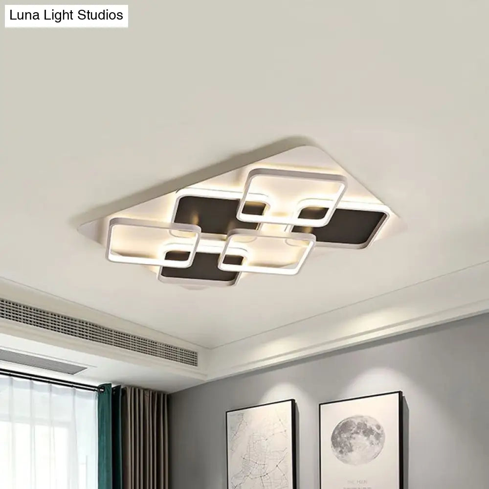 Contemporary Metal Led Multi Square Flush Mount Light In Black/White Warm/White Sizes: