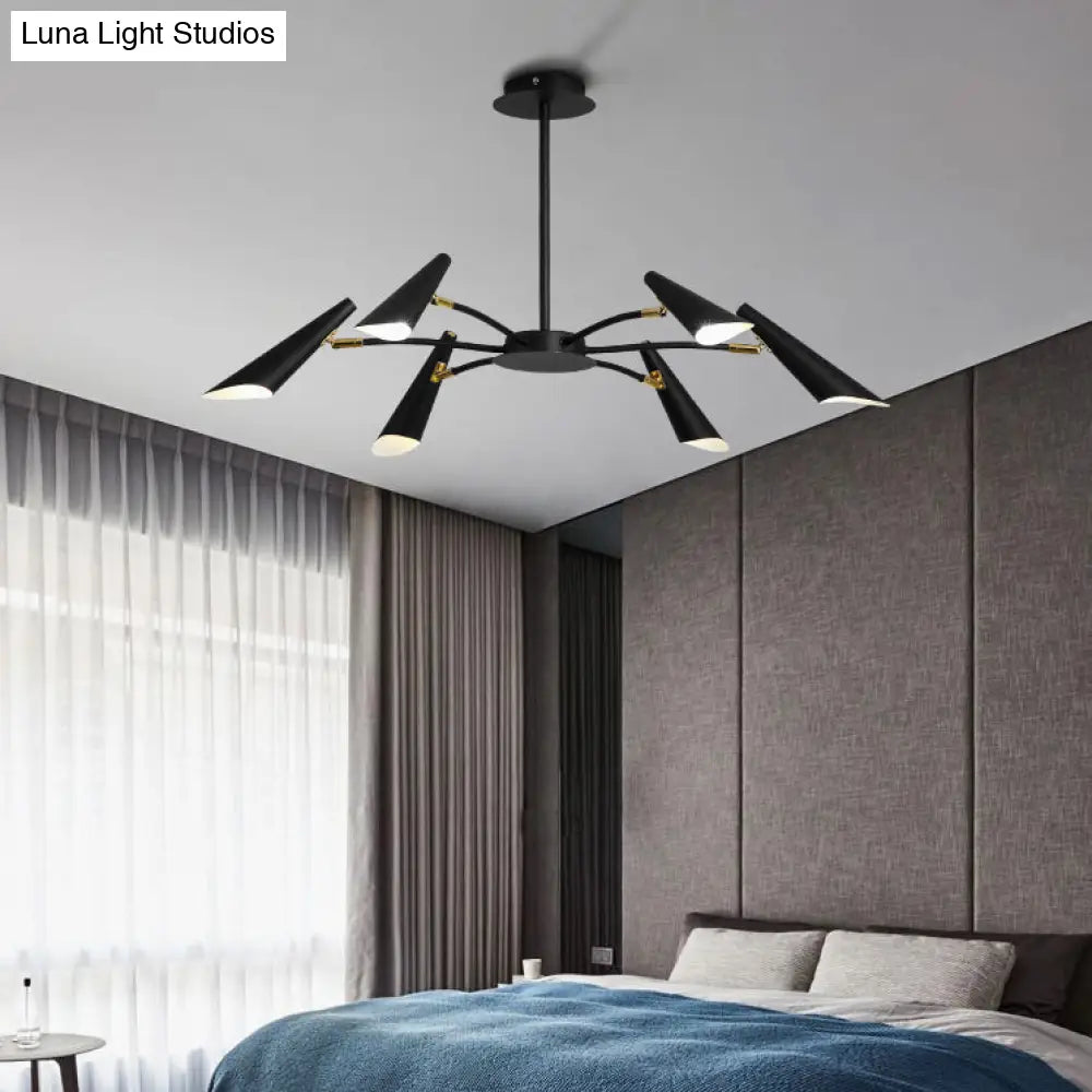 Contemporary Metal Pendant Chandelier - Spider Ceiling Lamp With 6/8 Black/White Lights