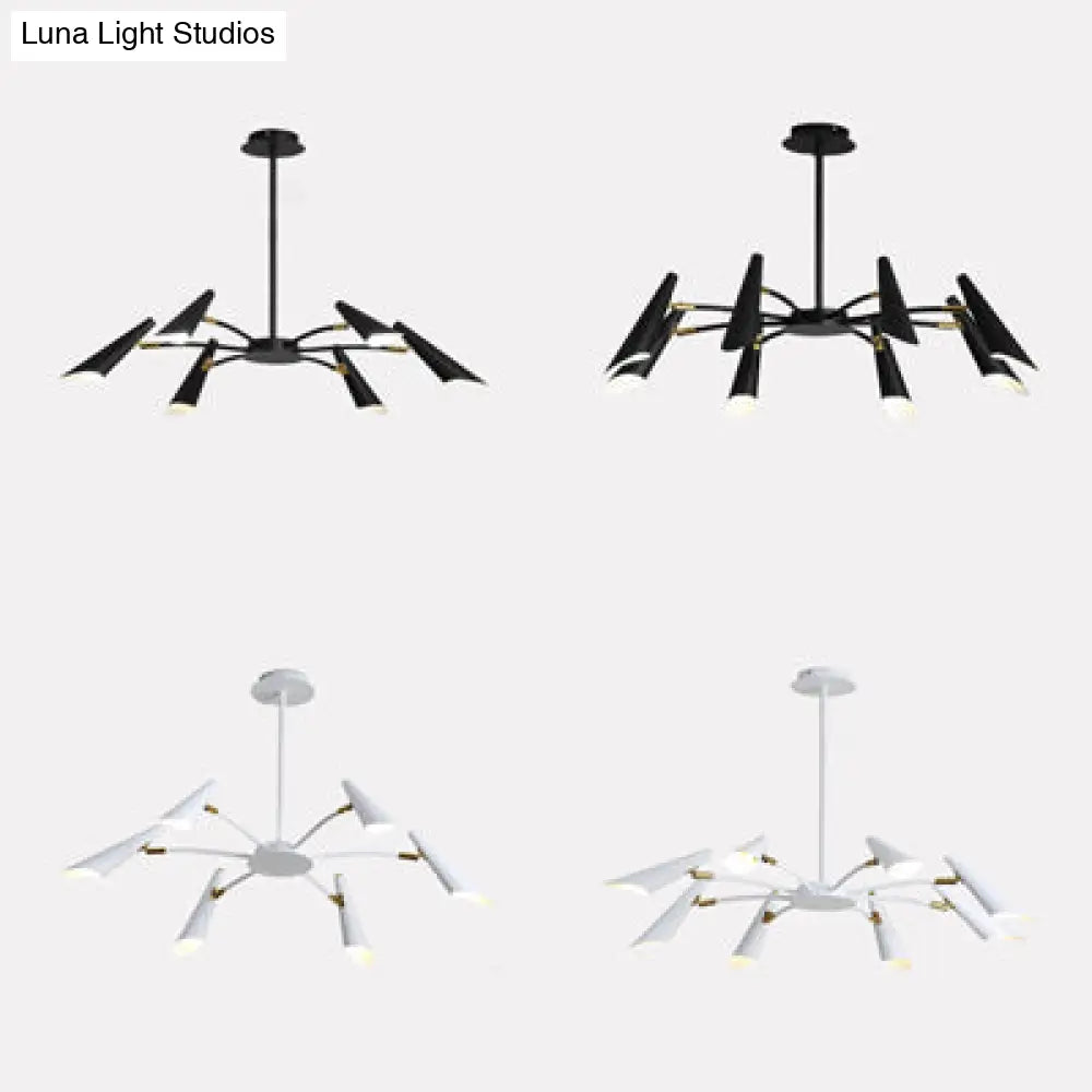 Contemporary Metal Pendant Chandelier - Spider Ceiling Lamp With 6/8 Black/White Lights