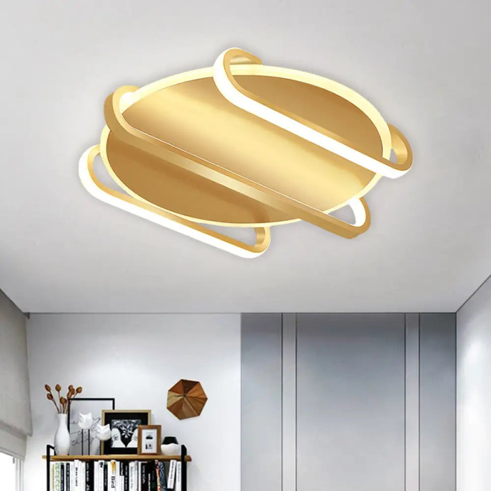 Contemporary Metal Round & Oval Flush Mount Lamp - 16.5’/20.5’ Led Gold Ceiling Warm/White