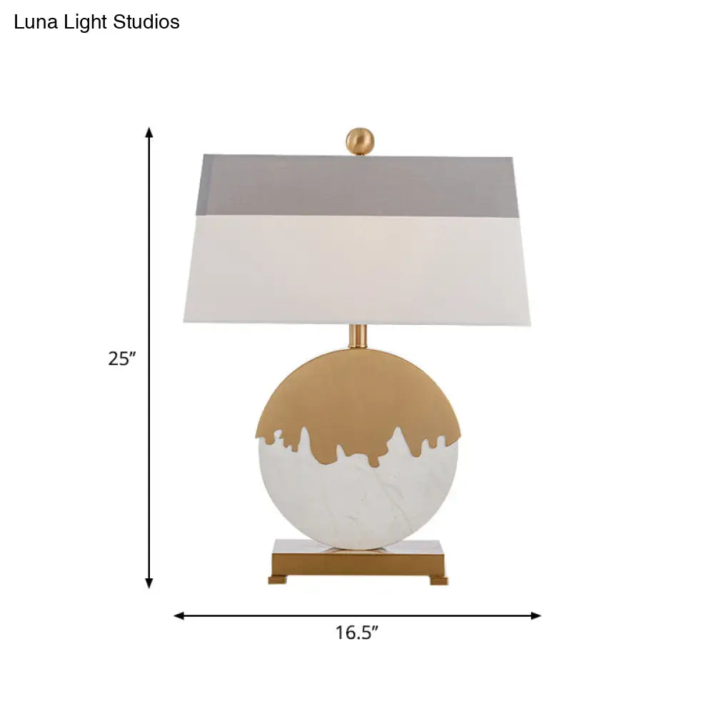 Contemporary Pagoda Fabric Table Light: Sleek Brass & White Nightstand Lamp Round Base