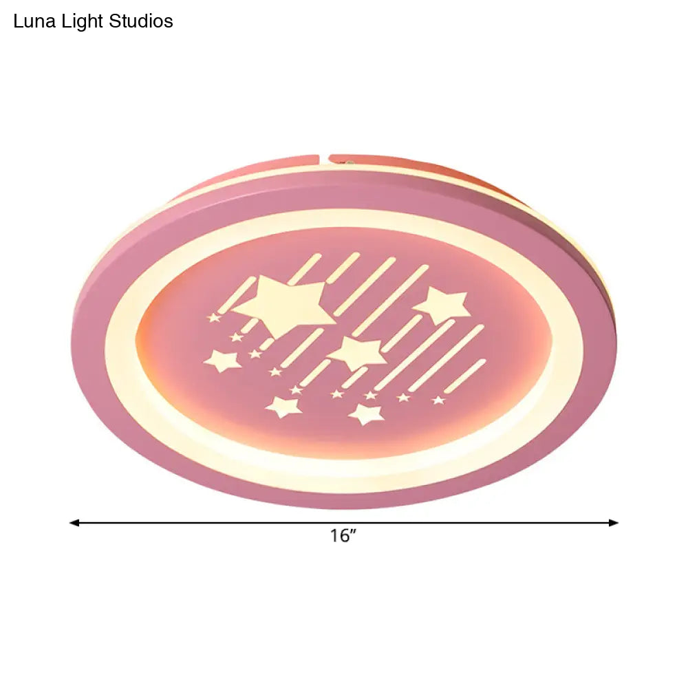Contemporary Pink Round Flush Ceiling Light With Star Pattern - Led Acrylic Mount Lighting For
