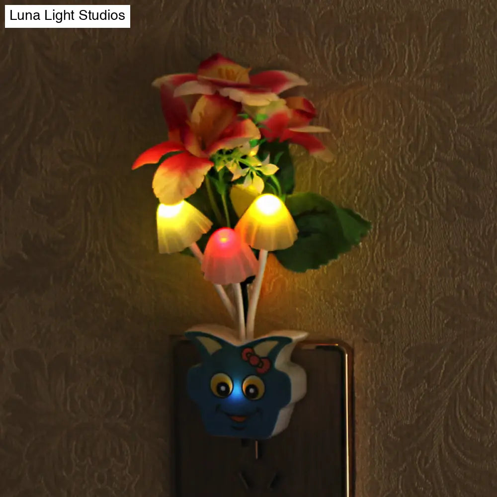 Contemporary Plastic Blooming Flower Wall Nightlight - Yellow/Pink/Peach Led Night Light With Plug