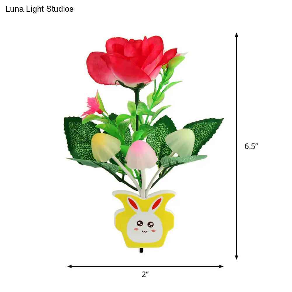 Contemporary Plastic Blooming Flower Wall Nightlight - Yellow/Pink/Peach Led Night Light With Plug