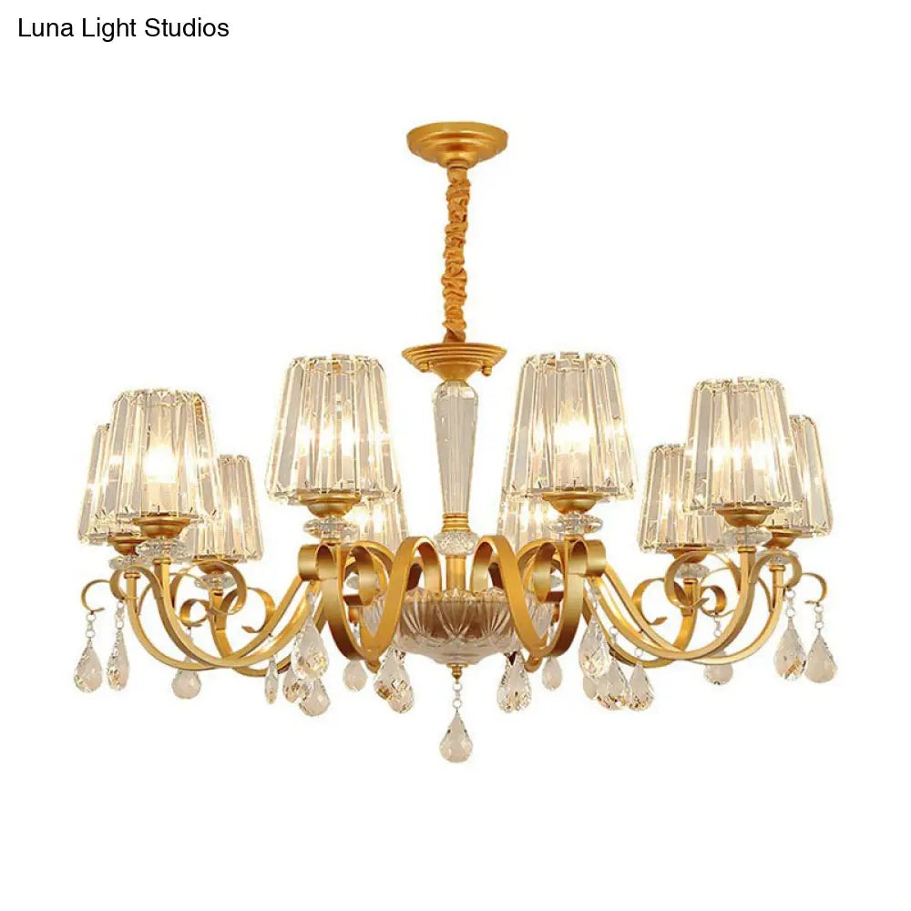 Contemporary Prismatic Crystal Cone Hanging Lamp With Droplet Decorations