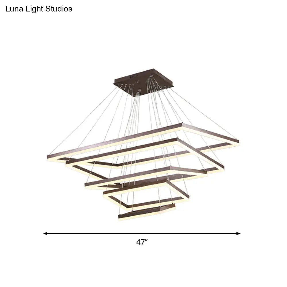 Contemporary Rectangular Acrylic Coffee Led Chandelier - 3/4/5 Tiers Hanging Pendant Lamp