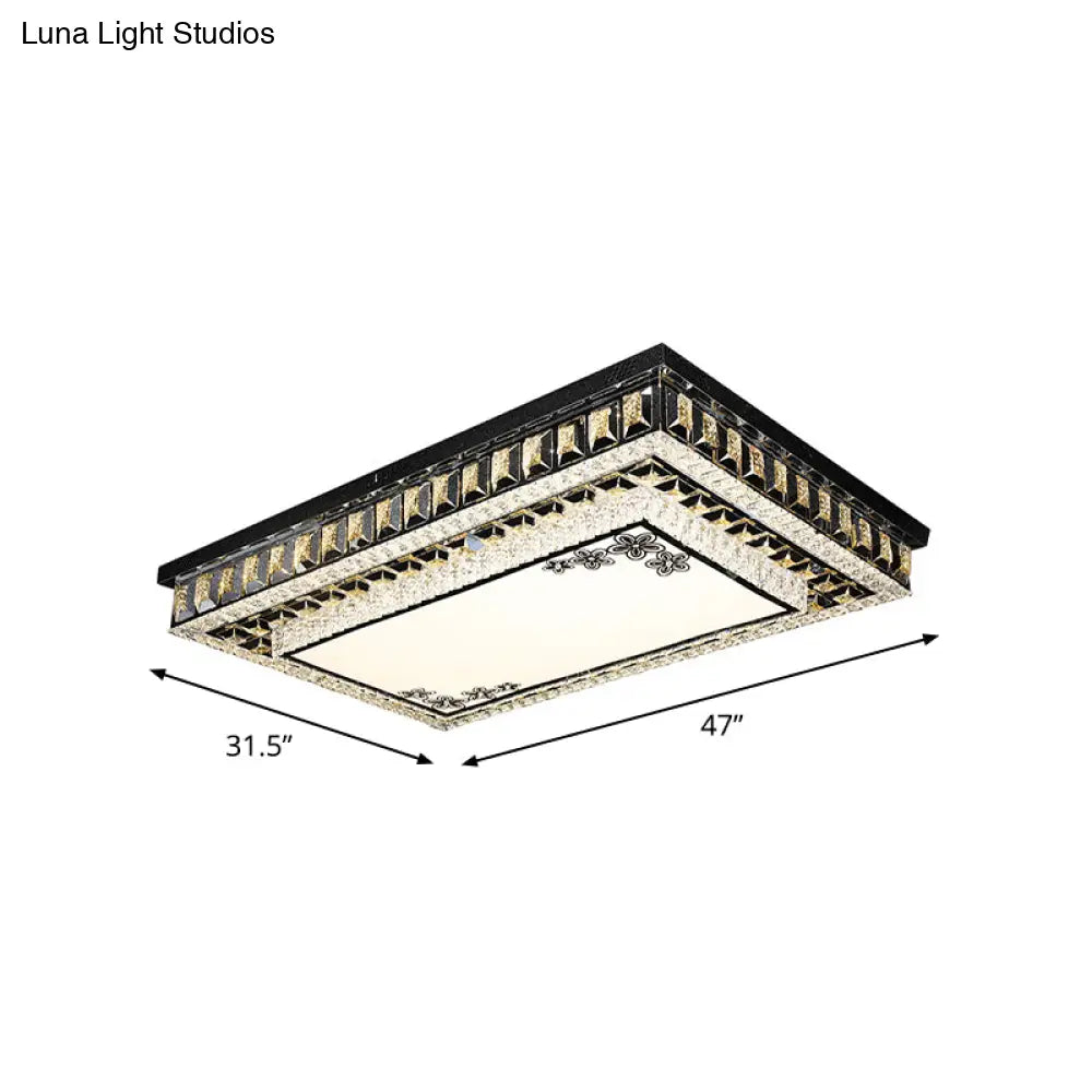 Contemporary Rectangular Led Flush Mount Ceiling Light With Crystal Black Insert