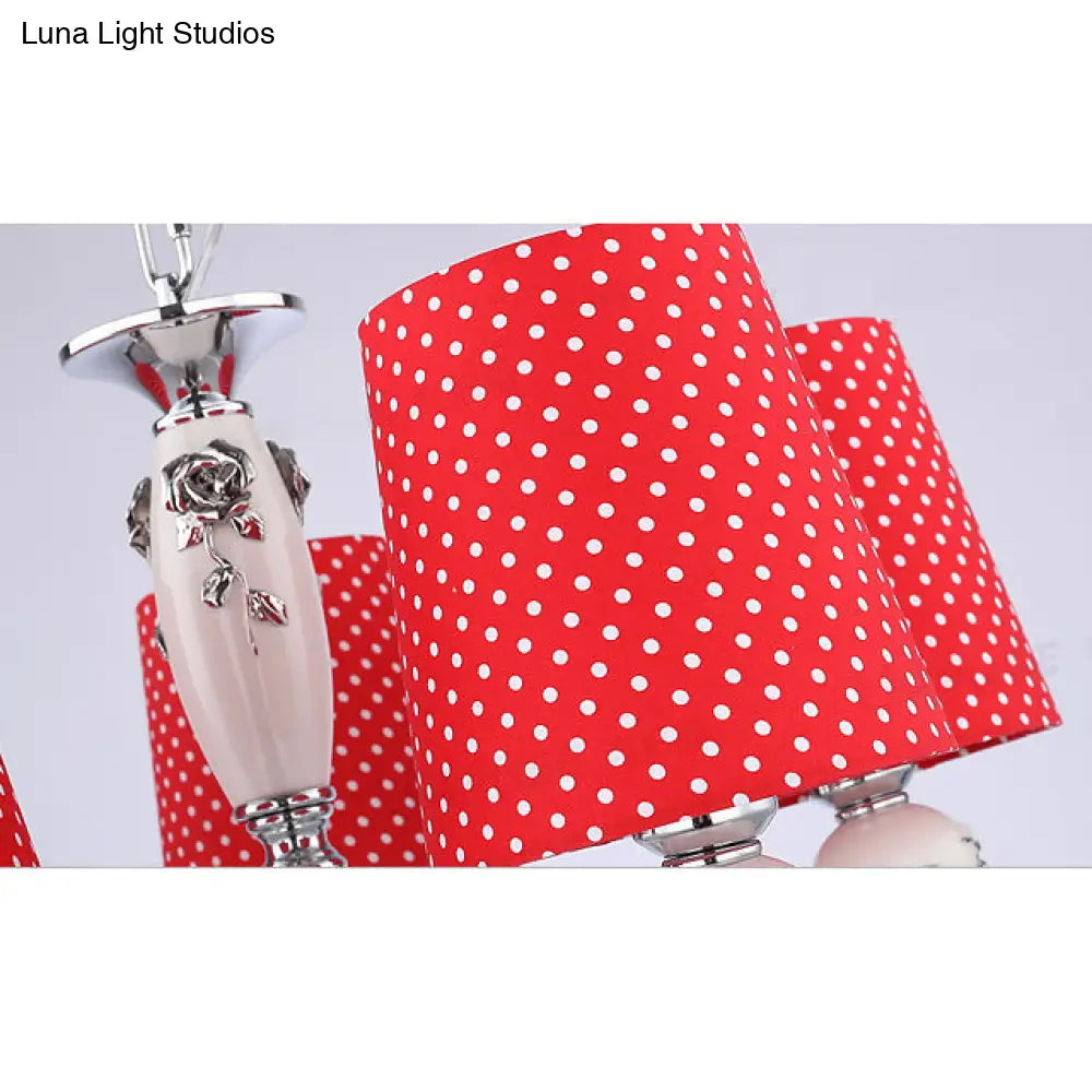Contemporary Red Dot Shade Pendant Lights - 5-Light Metal Hanging For Living Room