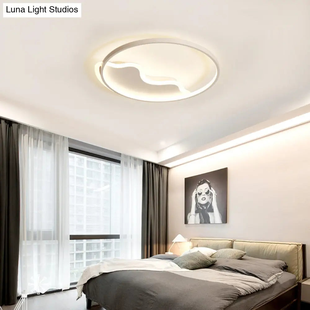 Contemporary Ring Flush Mount Led Lamp For Bedroom 18’/21.5’ - White/Pink/Blue With Warm/White Light