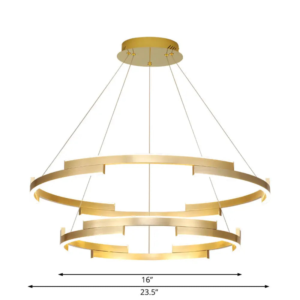 Contemporary Round Metal Chandelier - 1/2/3 Lights Gold Led White/Warm Lighting