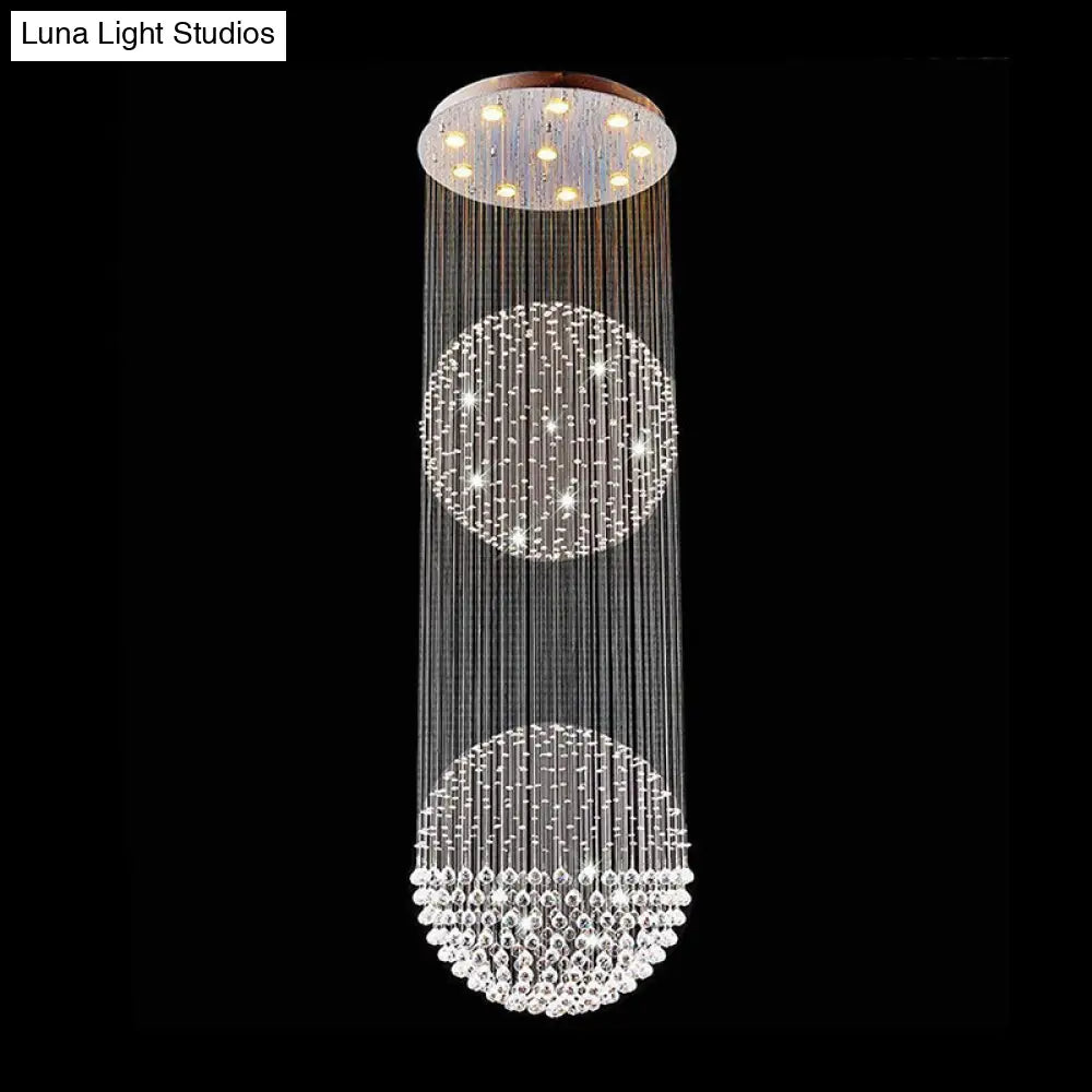 Contemporary Silver Crystal Ceiling Light Fixture - Flush Mount 10 Lights