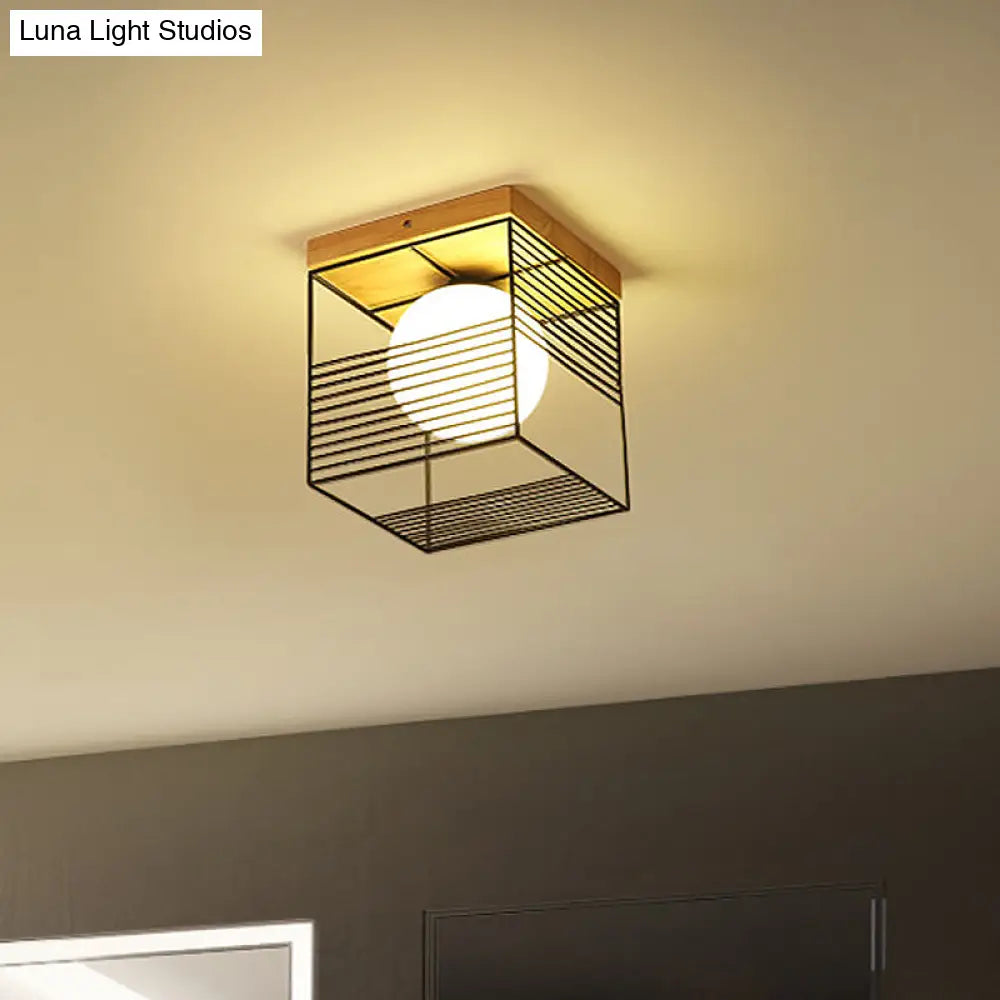 Contemporary Square Flush Mount Pendant Light - White/Black Metal Ideal For Bedroom Ceiling