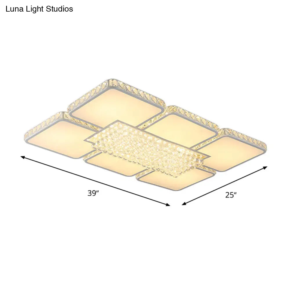Contemporary Square Led Crystal Ceiling Light - White Or Warm Perfect For Living Rooms
