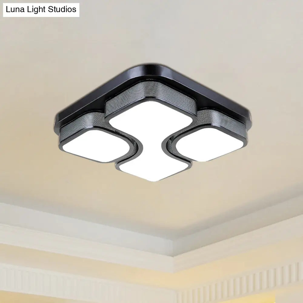 Contemporary Squared Metallic Ceiling Mounted Led Light - 17’/21’ Black/White Flushmount