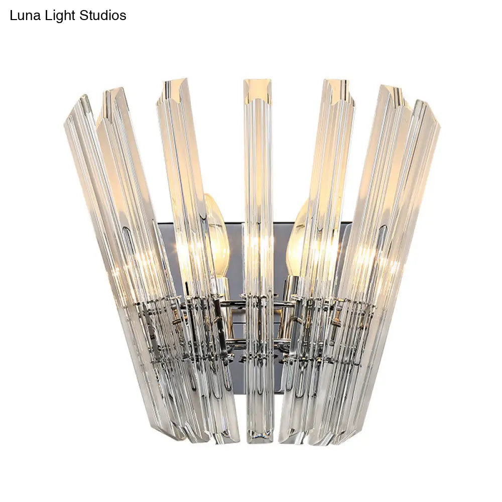 Contemporary Tapered Wall Mount Light With Clear Crystal For Corridors - Chrome Finish 2 Bulbs