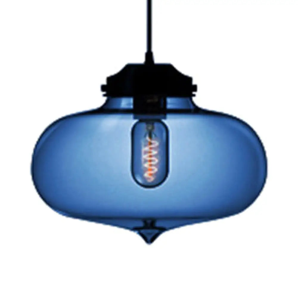 Contemporary Teardrop Hanging Pendant Light - 1 Glass Red/Brown/Blue Ceiling Fixture Dark Blue