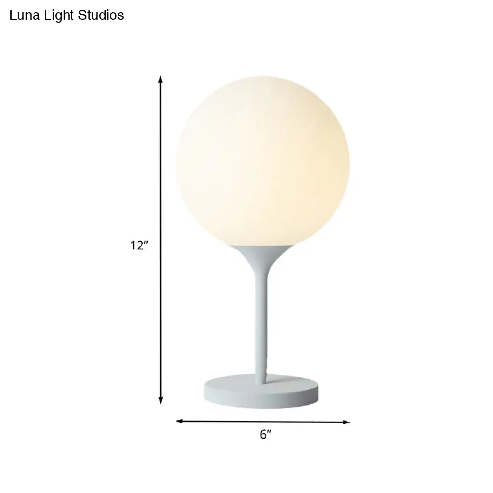Contemporary White Bedside Table Lamp With Globe Cream Glass Shade - 1 Light