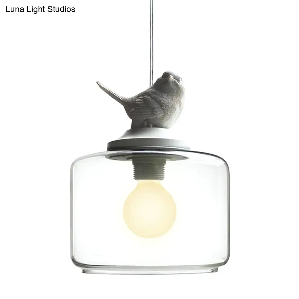 Contemporary White Glass Drum Pendant Light Fixture For Restaurant Ceiling