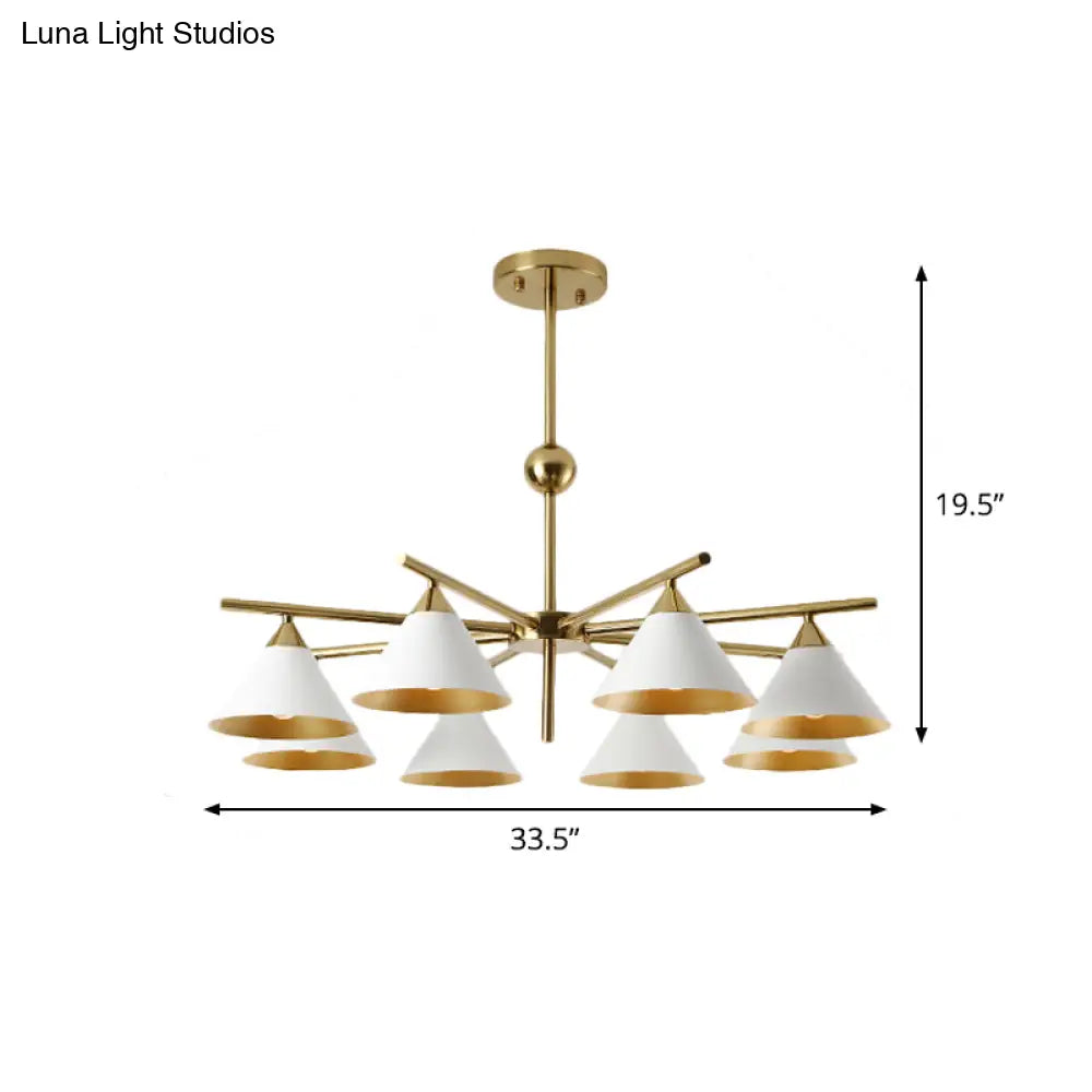 Contemporary White Pyramid Shade Pendant Light: Elegant Metallic Chandelier For Living Room