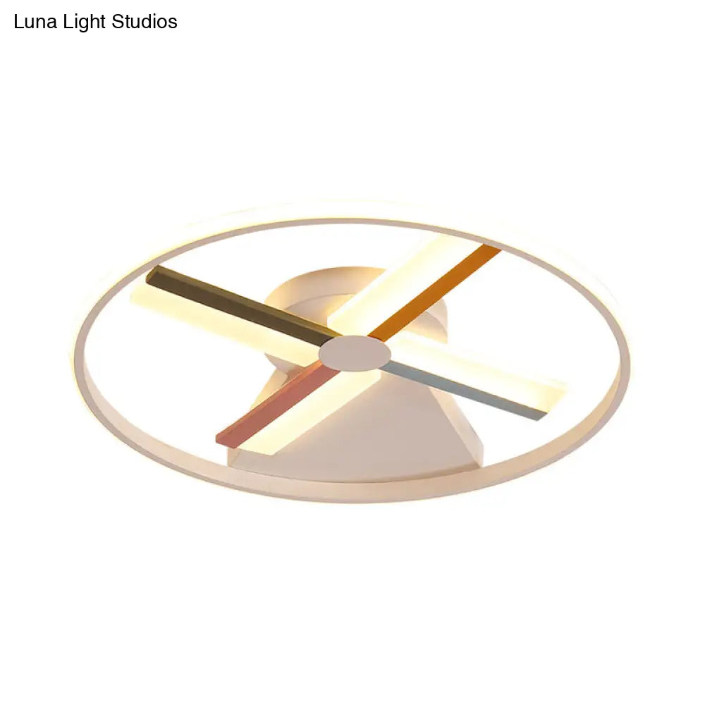 Contemporary White Windmill Led Ceiling Mount For Warm/White Bedroom Light