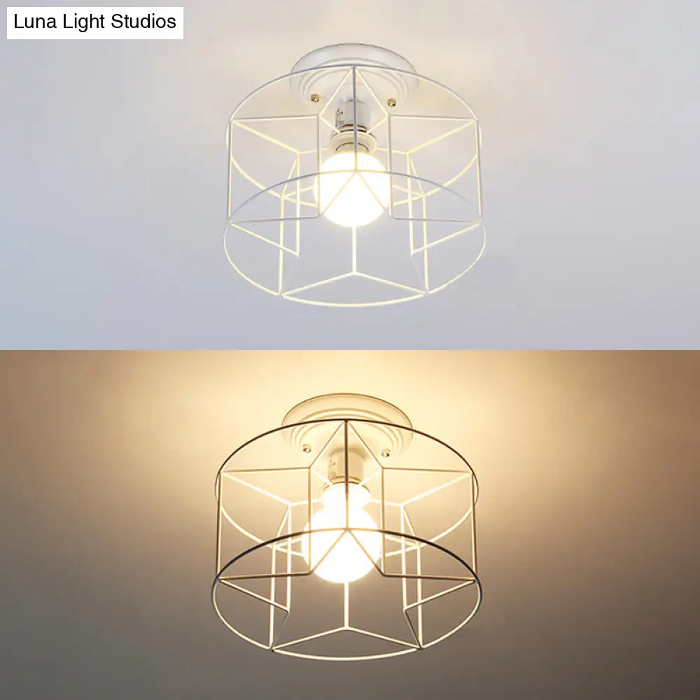 Contemporary White Wire Frame Ceiling Mount Light - Perfect For Living Rooms