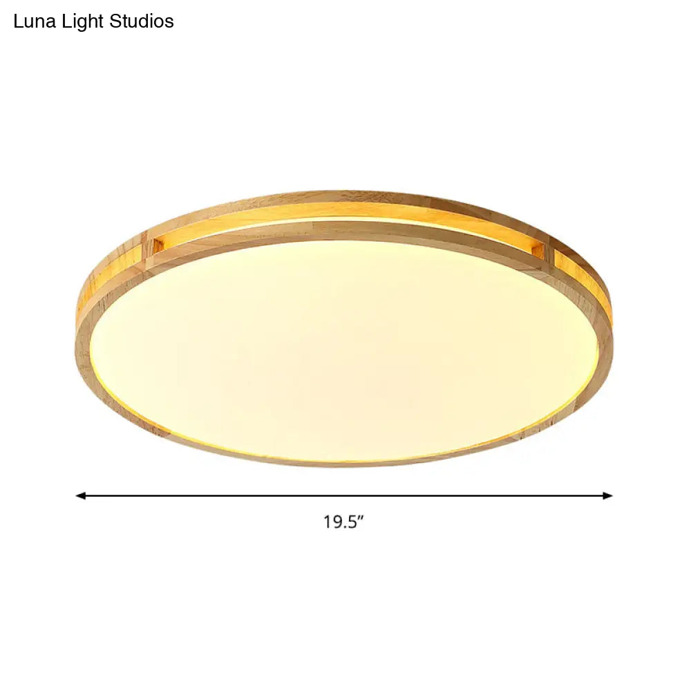 Contemporary Wood Beige Led Flush Mount Lamp - 14’/16’/19.5’ Dia Circle With Acrylic Diffuser