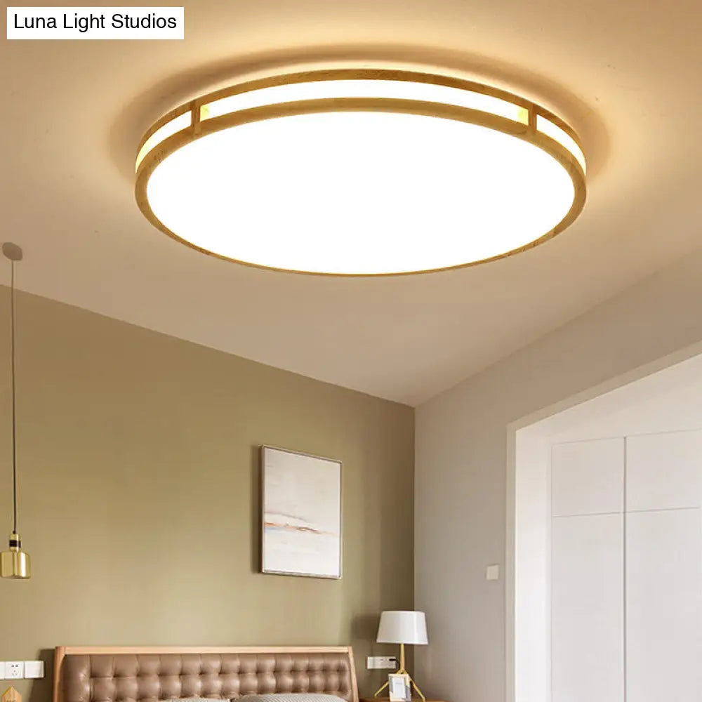 Contemporary Wood Beige Led Flush Mount Lamp - 14’/16’/19.5’ Dia Circle With Acrylic Diffuser