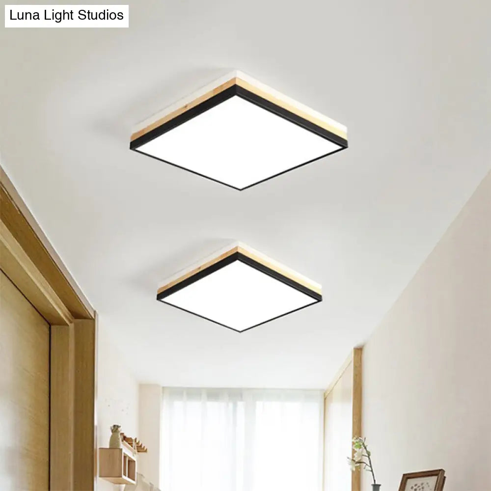 Contemporary Wood Black Led Flush Mount Lamp - Wide Square Design (16’/19.5’/23.5’)