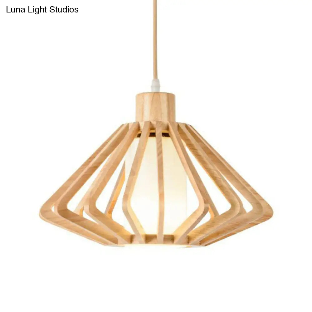 Contemporary Wood Tapered Pendant Light - Single-Bulb Corridor Suspension Fixture