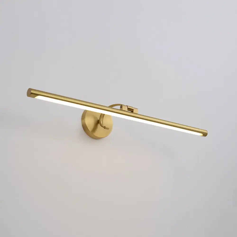 Country Bathroom Led Vanity Light - Pole Shaped Metal Wall Mount In Brass / 27.5