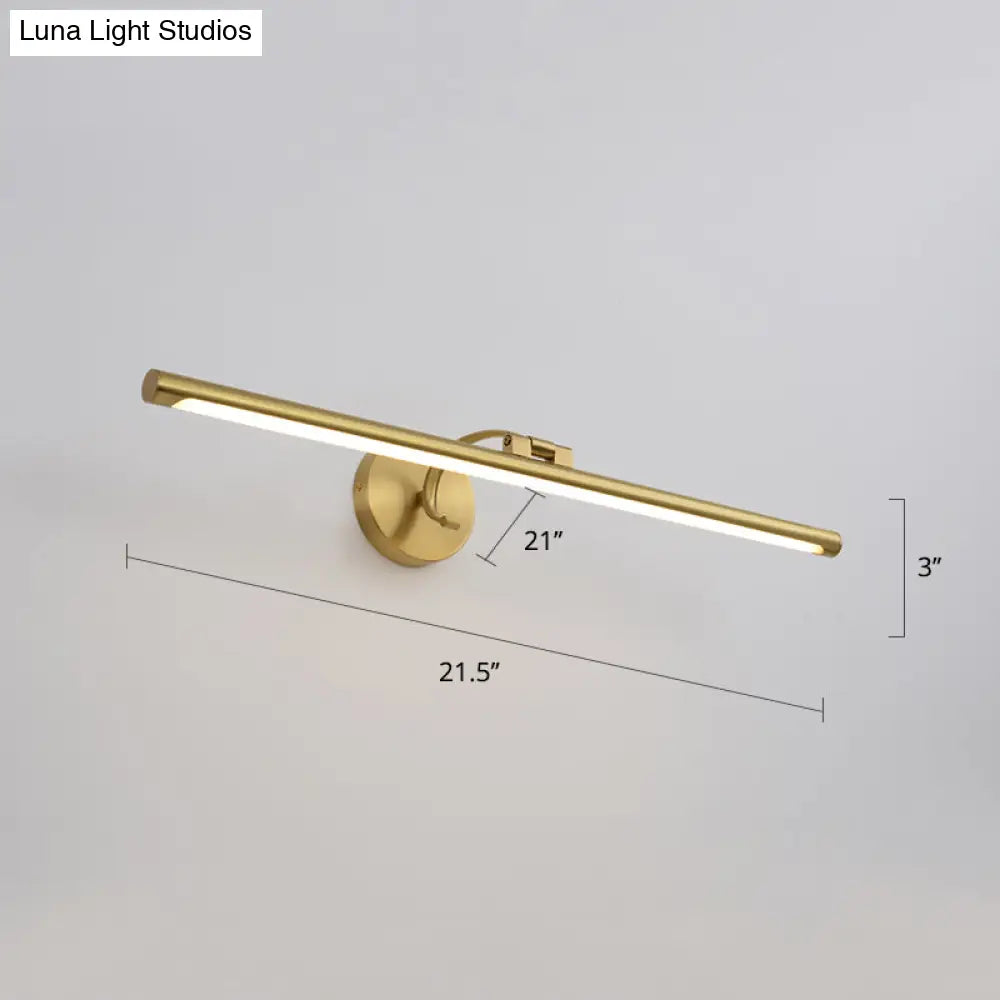 Country Bathroom Led Vanity Light - Pole Shaped Metal Wall Mount In Brass
