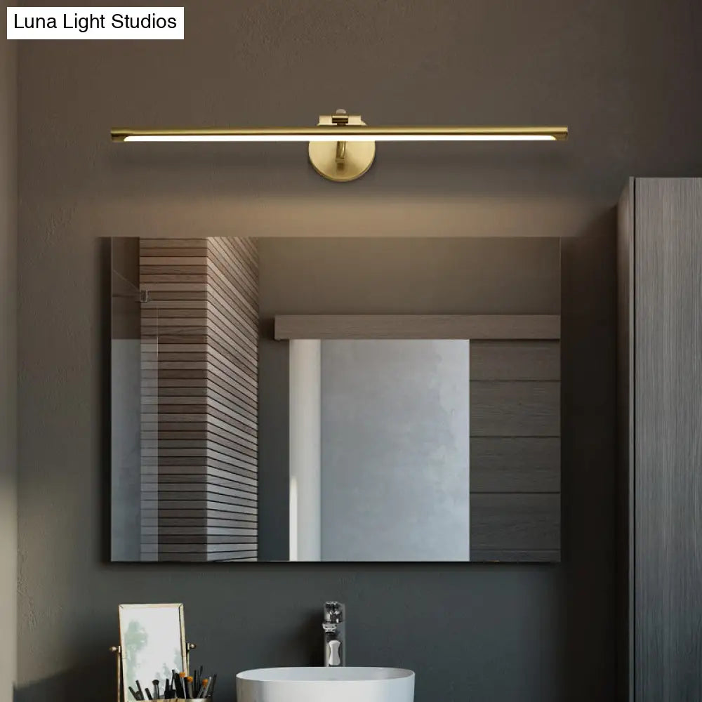 Country Bathroom Led Vanity Light - Pole Shaped Metal Wall Mount In Brass
