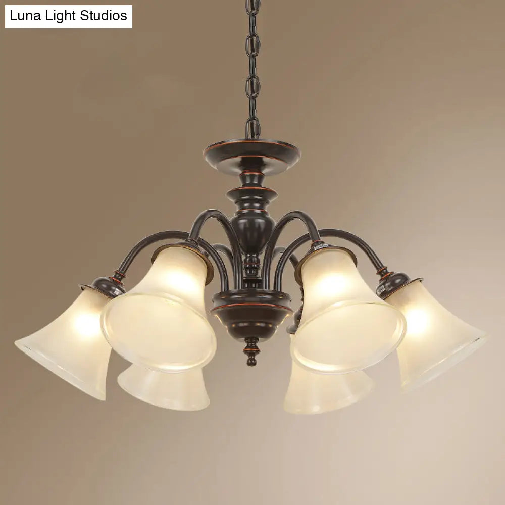 Country Flare Chandelier Light With Frosted Glass - Black Ceiling Mount