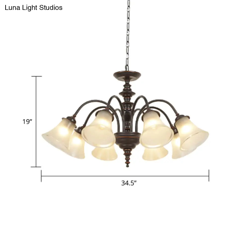 Country Flare Chandelier Light With Frosted Glass - Black Ceiling Mount