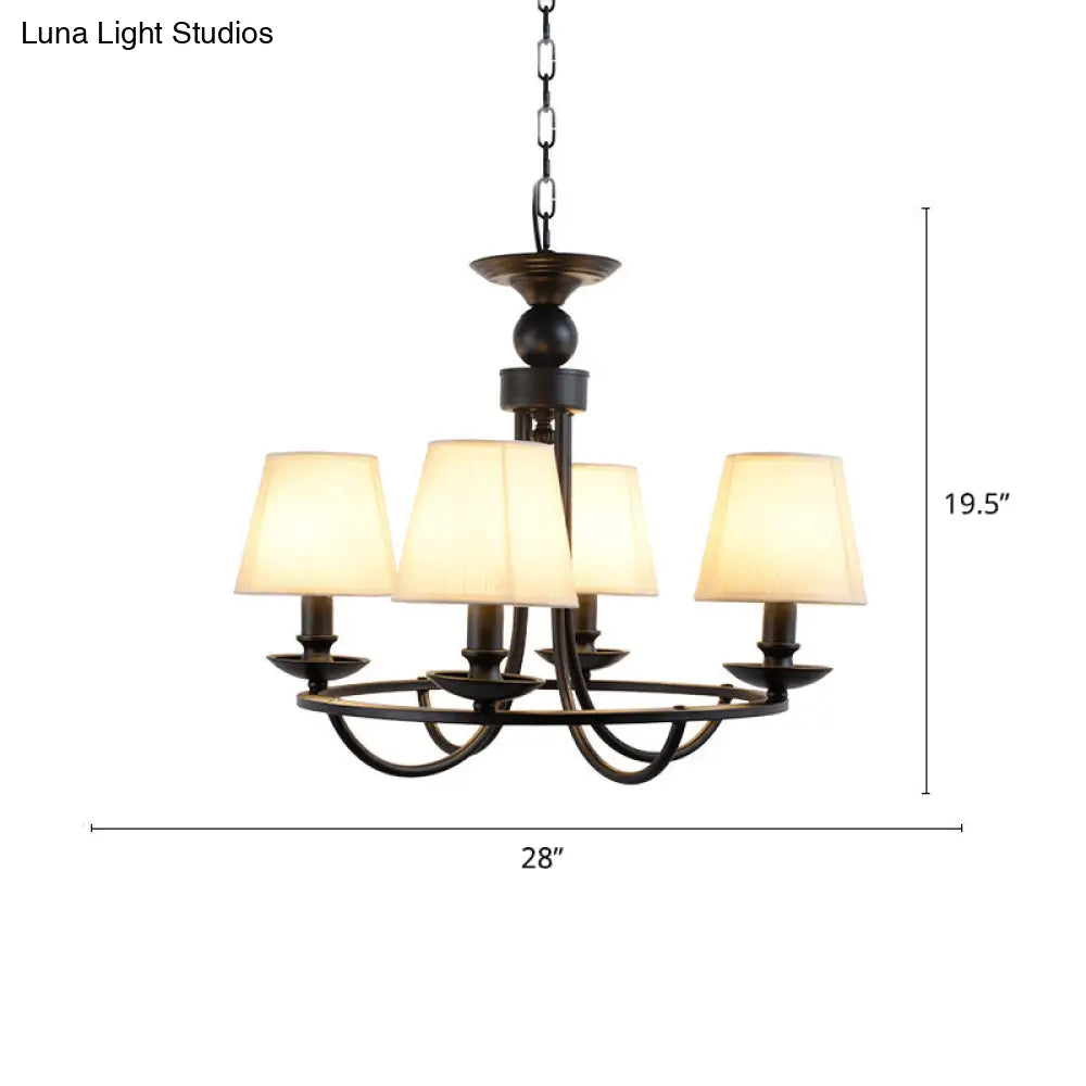 Country Style Conical Chandelier With Fabric Pendant For Dining Room Lighting