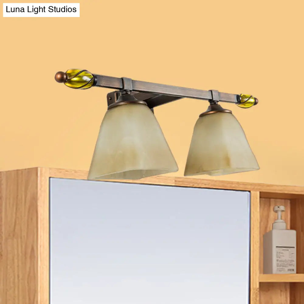 Country Style Frosted Glass Brass Vanity Lamp With Paneled Bell Design - 2/3 Lights Wall Sconce For