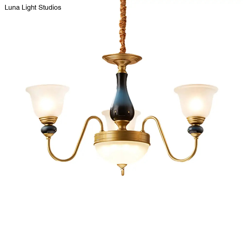 Countryside Style Floral Chandelier With Glass Suspension Lamp - 3/5/6 Lights In Cream Brass Shade