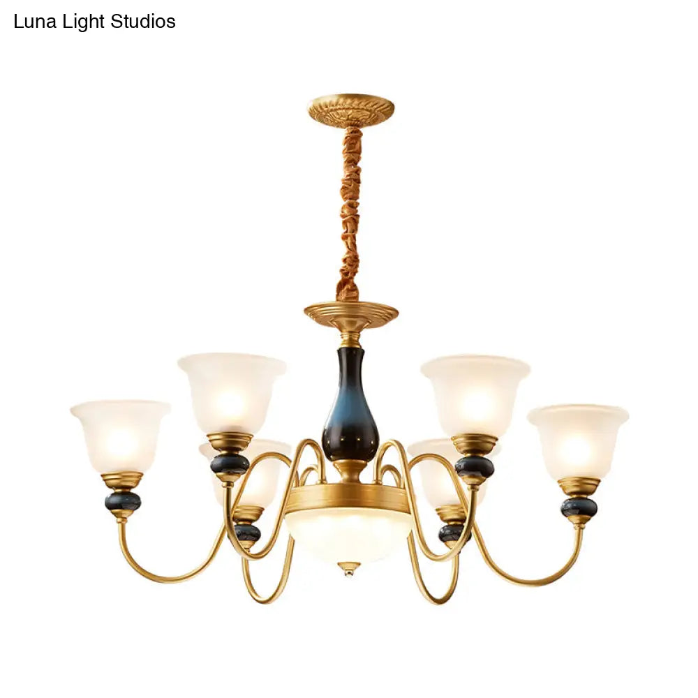 Countryside Style Floral Chandelier With Glass Suspension Lamp - 3/5/6 Lights In Cream Brass Shade