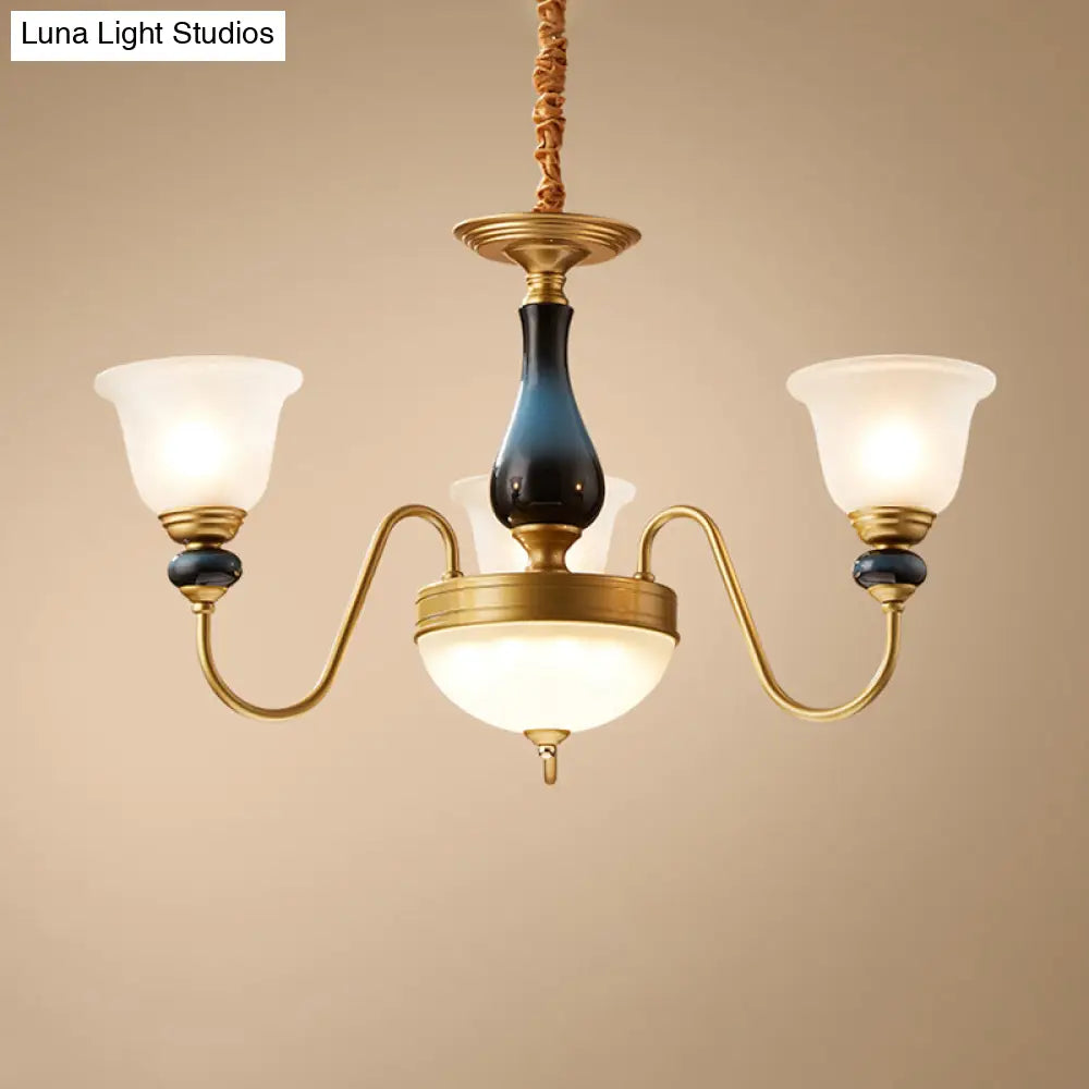Countryside Style Floral Chandelier With Glass Suspension Lamp - 3/5/6 Lights In Cream Brass Shade