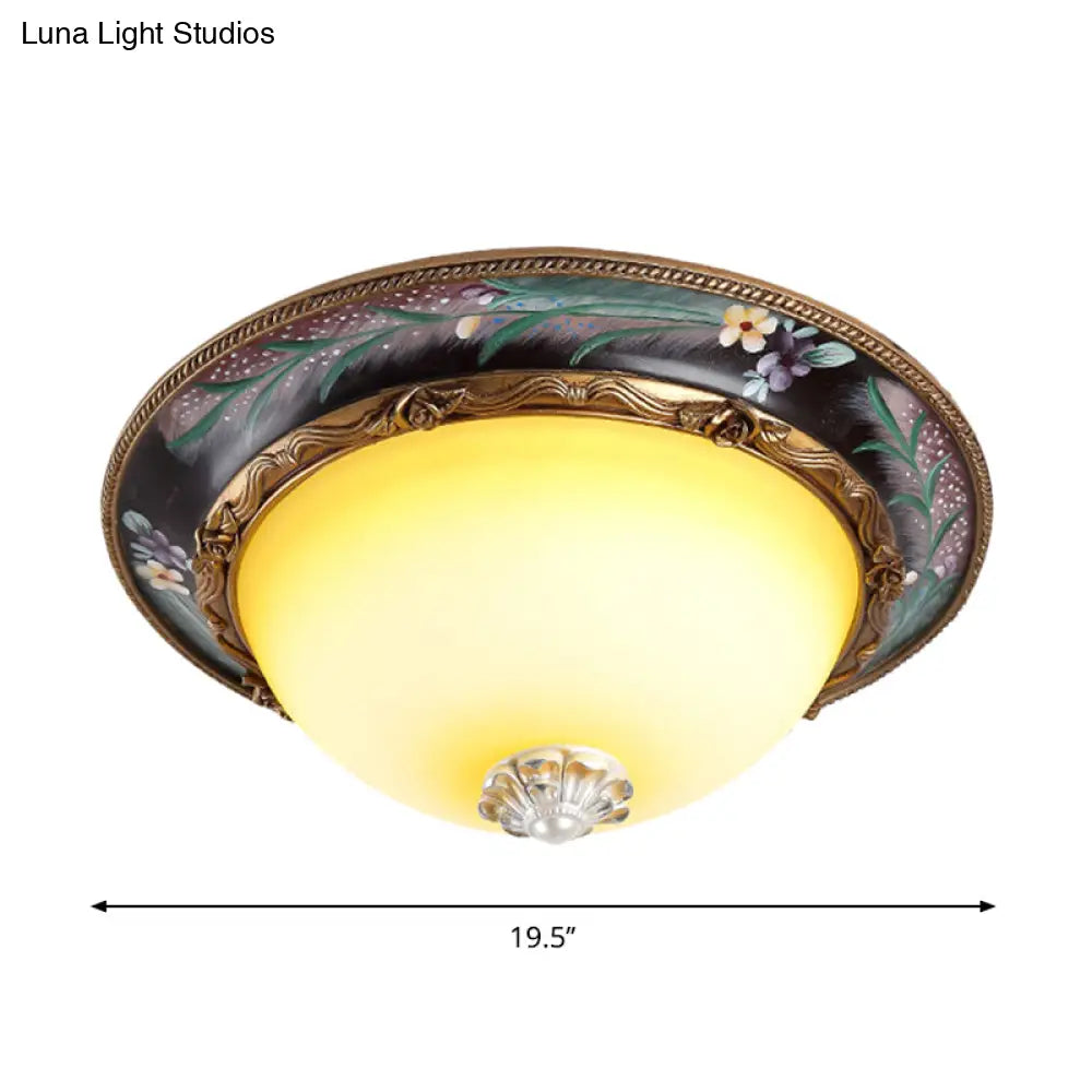 Countryside Style Tan Led Flush Mount Lamp With Faceted Glass Bowl 12’/16’/19.5 Width