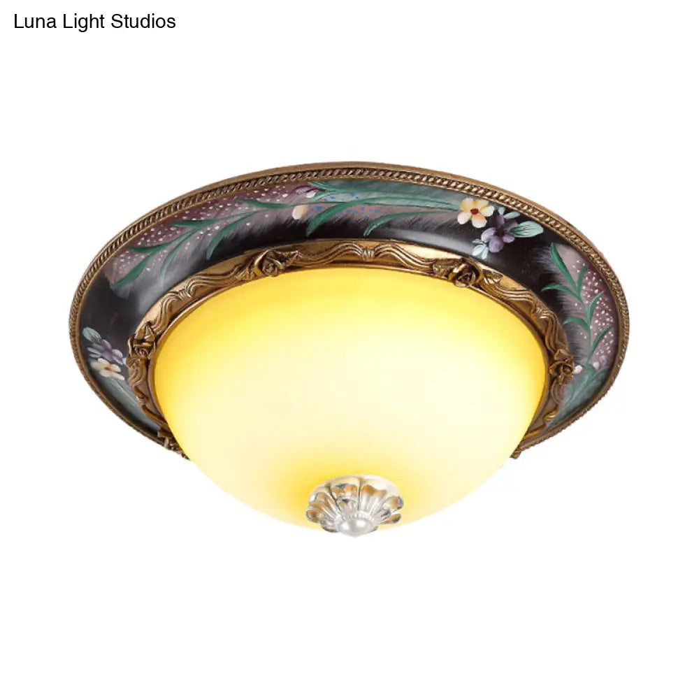 Countryside Style Tan Led Flush Mount Lamp With Faceted Glass Bowl 12’/16’/19.5 Width