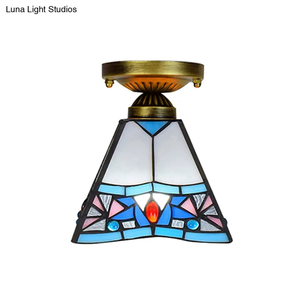 Craftsman Stained Glass Led Ceiling Light - White/Beige/Orange/Blue Ideal For Foyers