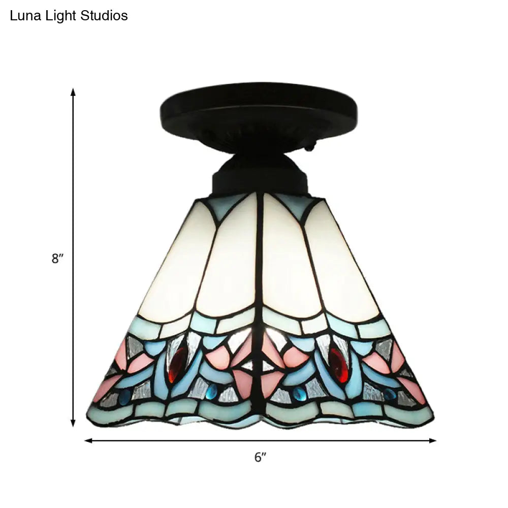 Craftsman Stained Glass Led Ceiling Light - White/Beige/Orange/Blue Ideal For Foyers