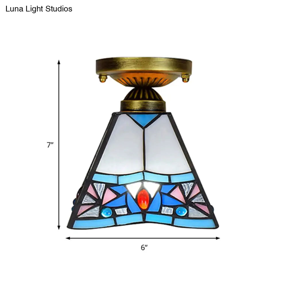 Craftsman Stained Glass Led Ceiling Light - White/Beige/Orange/Blue Ideal For Foyers
