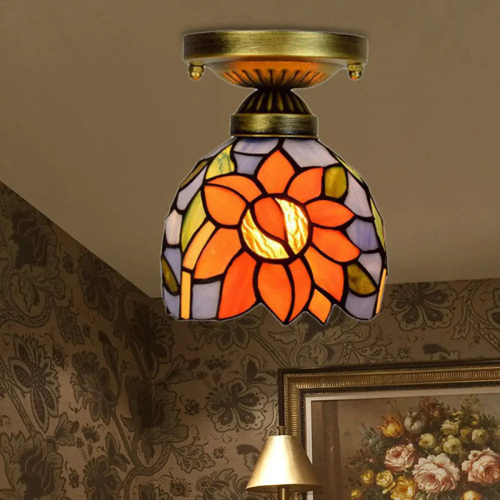 Craftsman Stained Glass Led Ceiling Light - White/Beige/Orange/Blue Ideal For Foyers Orange