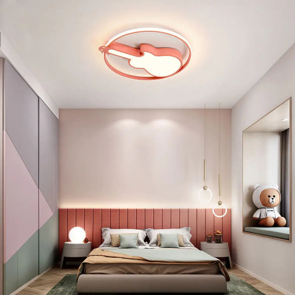 Creative Guitar Flush Mount Ceiling Light For Bedroom - 1 Metal Fixture